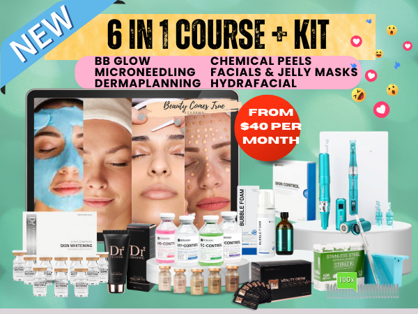 6 in 1 BB Glow, Micro-needling, Dermaplanning, Hydrofacials, Chemical peels, Facials & mask skin course + kit (1 left)