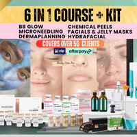 6 in 1 BB Glow, Micro-needling, Dermaplanning, Hydrofacials, Chemical peels, Facials & mask skin course + kit (1 left)