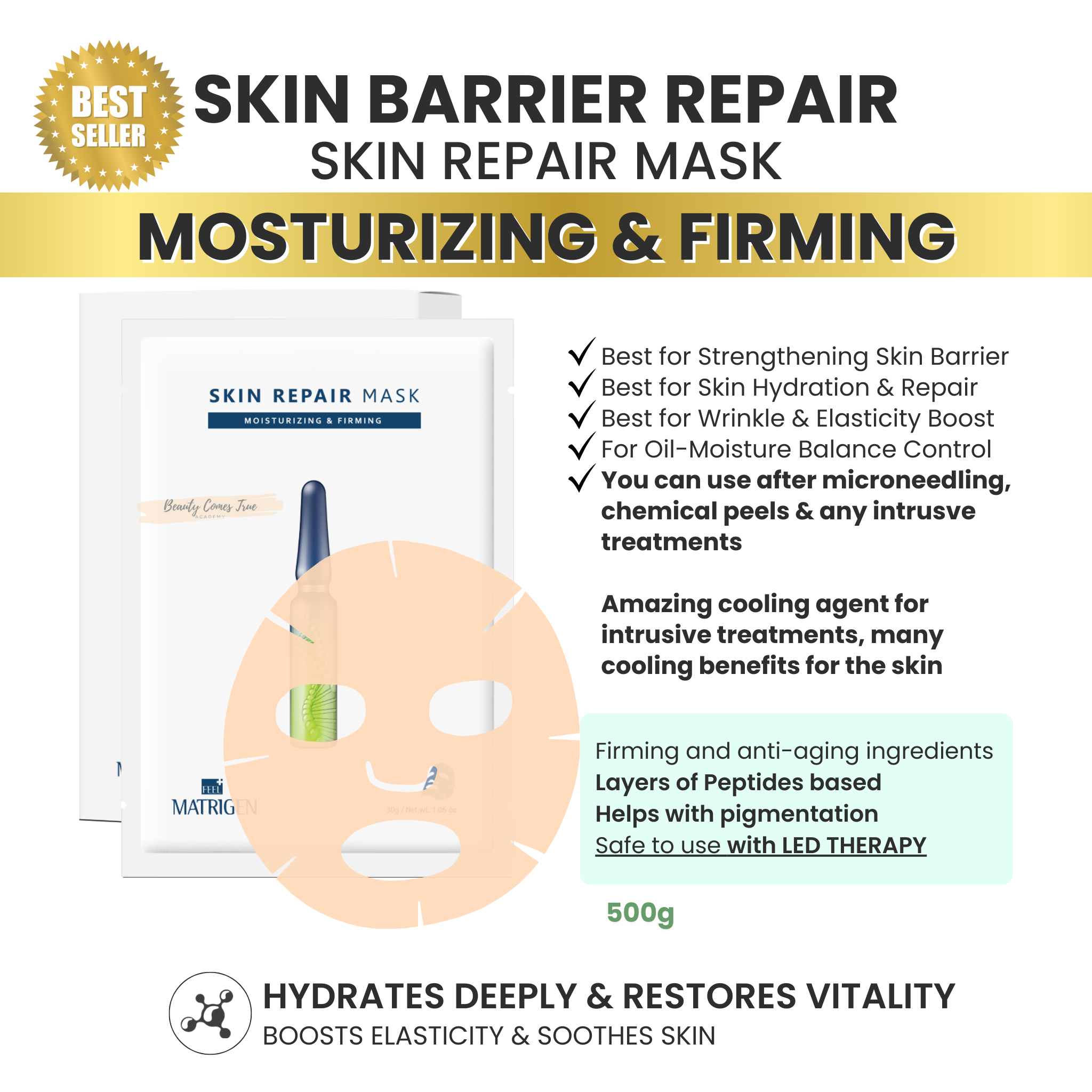 Skin Repair sheet Mask (glass skin) 8 Powerful Peptides! (10 sheets)