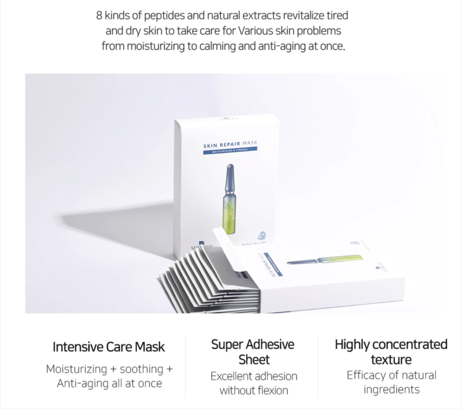 Skin Repair sheet Mask (glass skin) 8 Powerful Peptides! (10 sheets)