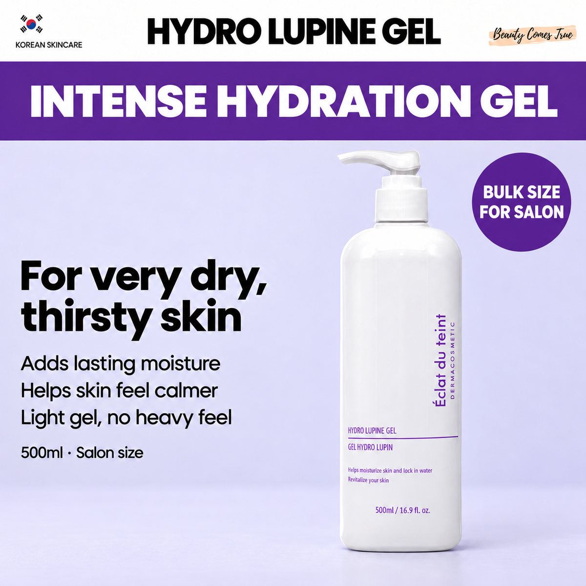Intense Hydration Gel – Hydro Lupine Gel 500ml, bulk size for salon, Beauty Comes True