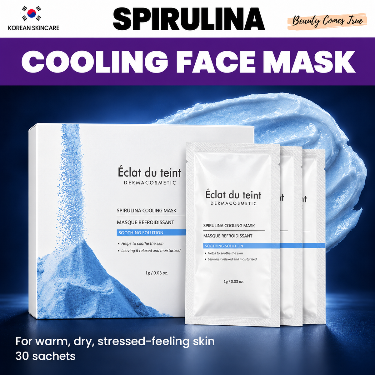 Spirulina cooling mask x 30 satchels — Beauty Comes True approved product cover