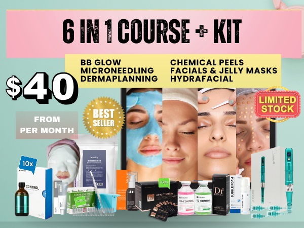 6 in 1 BB Glow, Micro-needling, Dermaplanning, Hydrofacials, Chemical peels, Facials & mask skin course + kit (1 left)